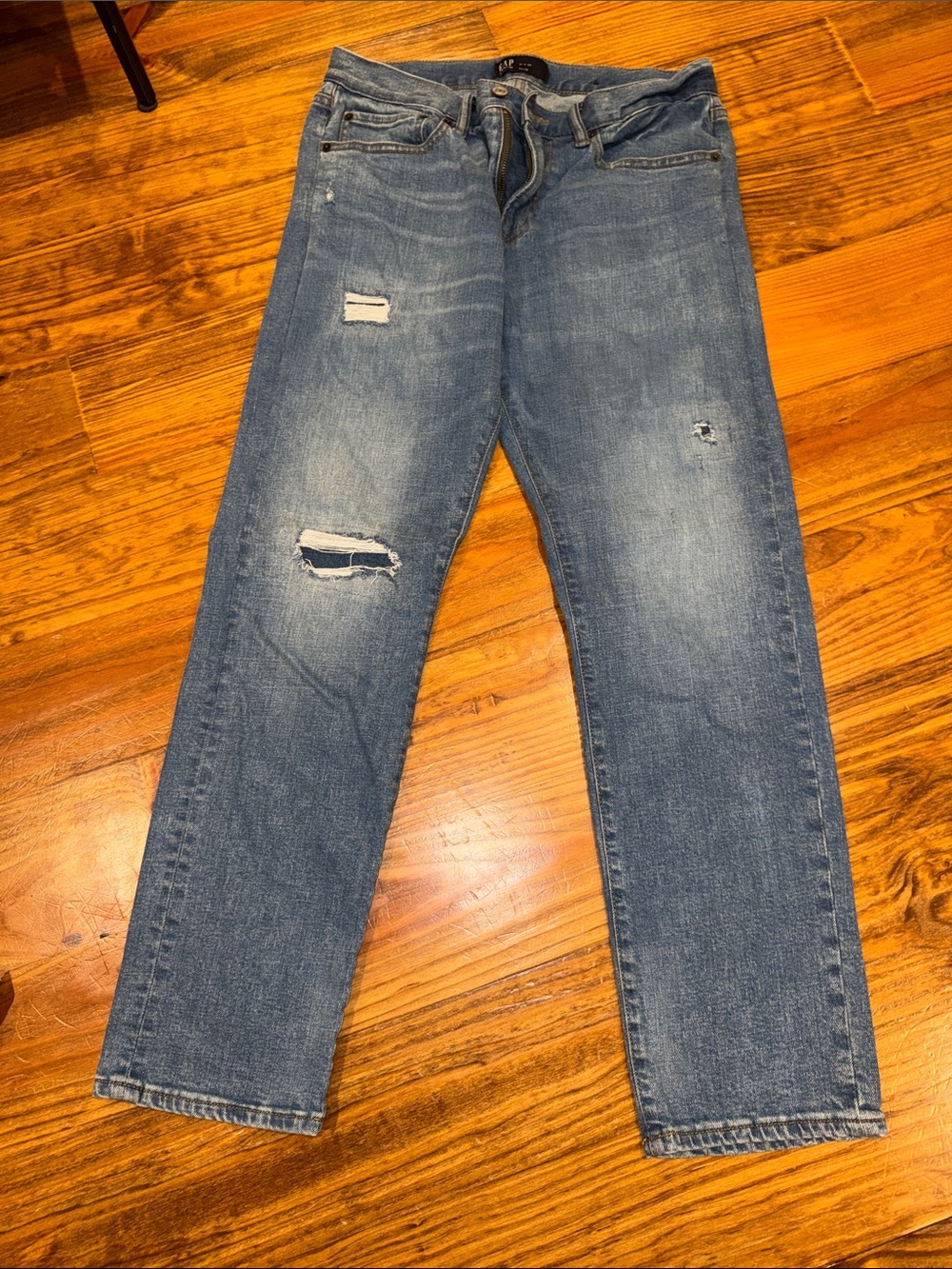 GAP Men's Medium Blue Straight Jeans with Distressed Details